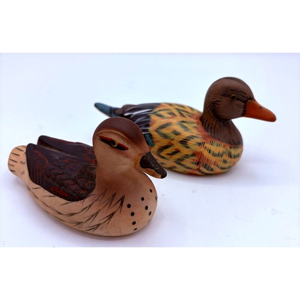 Pair Vintage Ceramic Hand Painted Ducks Farmhouse Country Lake Decor